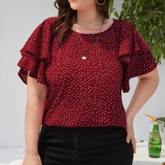 Tops - Plus Polka Dot butterfly Sleeve Top